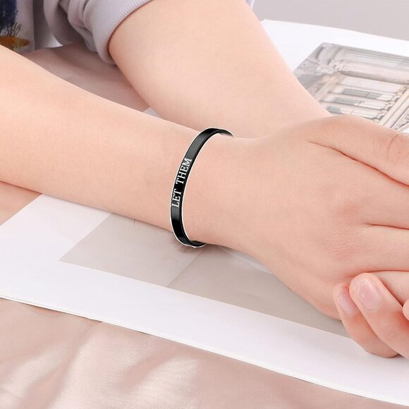 Let Them Cuff Bracelet Motivational Stainless Steel Adjustable Jewelry Gift - Picture 3 of 6